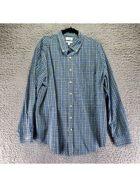 Croft & Barrow Shirt Mens XXL Blue Plaid Easy Care Long Sleeve Button Up